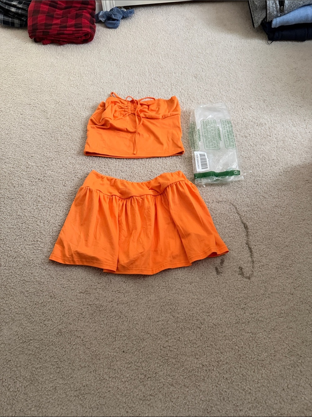 Bright Orange Two-Piece Tube Top and Skirt Set
